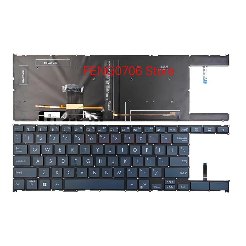 Nuevo para Asus ZenBook Duo 14 UX482 UX482E UX482EA / Pro 14 Duo OLED UX8402 UX8402ZA UX8402ZE teclado para ordenador portátil US azul con retroiluminación