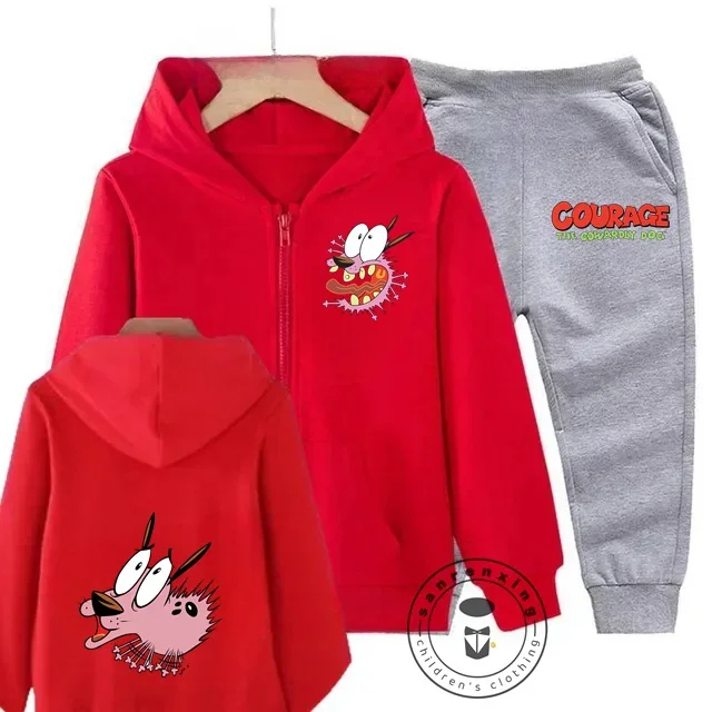 

Cowardly Dog Children Zipper Hoodie Set Cartoon Print Autumn Winter Long Sleeve Sweatshirt Boys Girls Casual Sweet Harajuku Top