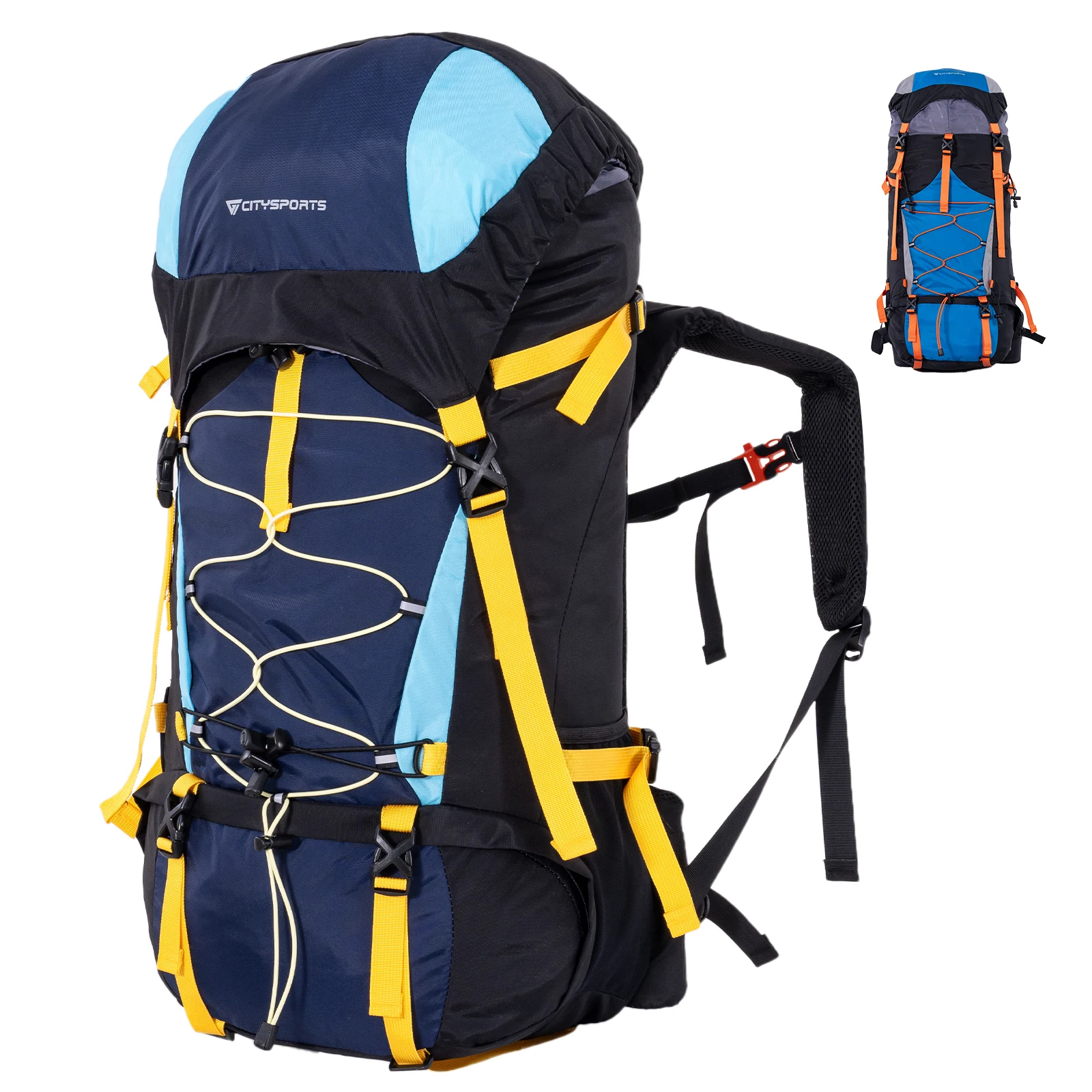 CITYSPORTS PRO Wanderrucksack, Faltbarer Reiserucksack, Trekkingrucksack, 60L (55 + 5), Outdoor-Sport-Reise-Tagesrucksack mit Regenschutz – Detail 12
