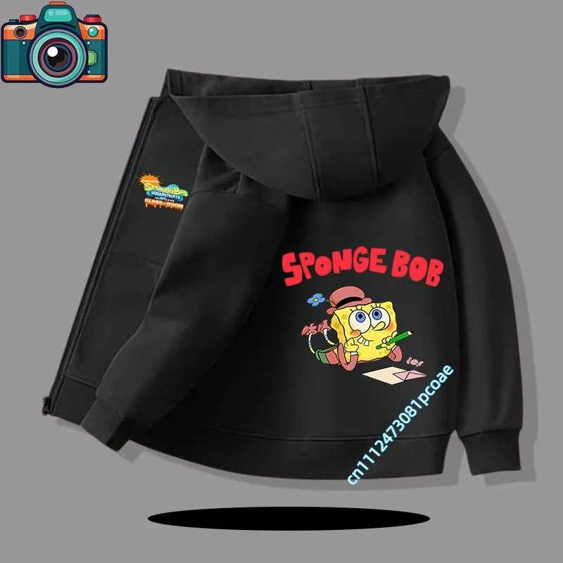 2026 Children's hooded sweatshirt SpongeBob SquarePants Boys' sport shirt Girls' casual top Cartoon print zipper style coat