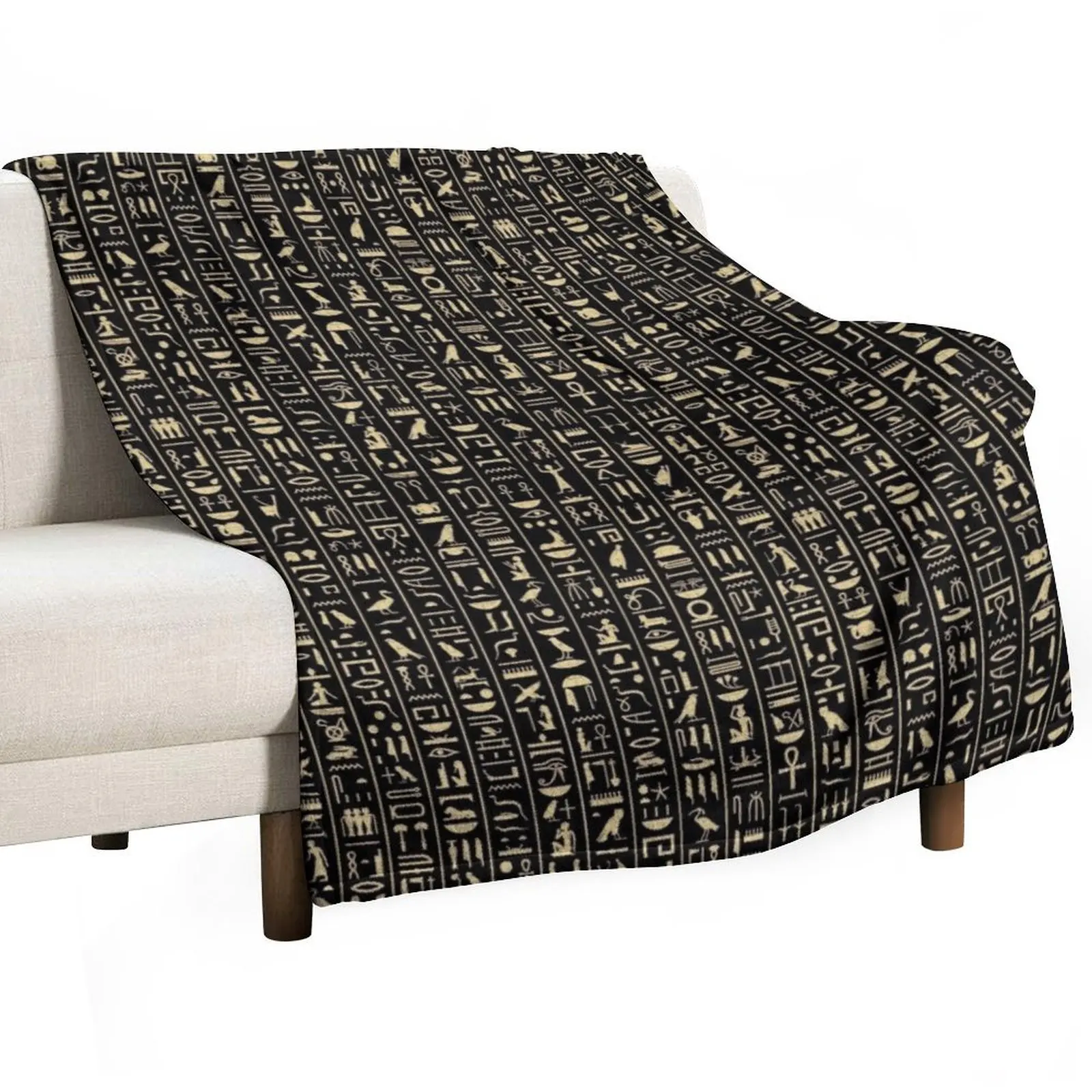 Black & Gold Hieroglyphics Throw Blanket Soft Big warm winter Blankets