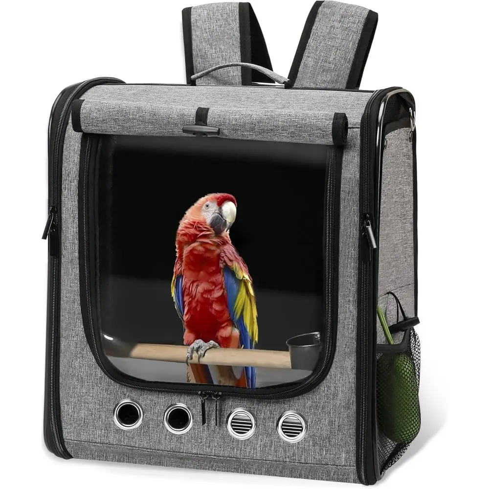 

Portable X-Large Breathable Backpack Bird Cage for Travel with Stand, Ideal for Parrots and Pets
