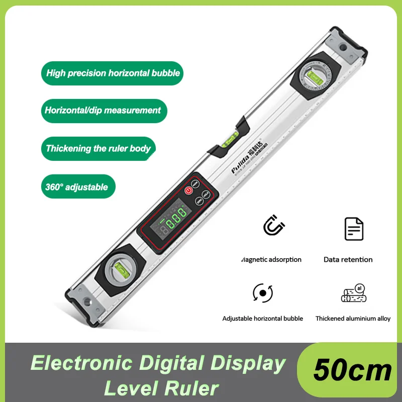 20/30/40/50cm Electronic Digital Display Level Rule Magnetic Angle Meter Aluminum Alloy Level Protractor Inclinometer 360 Degree