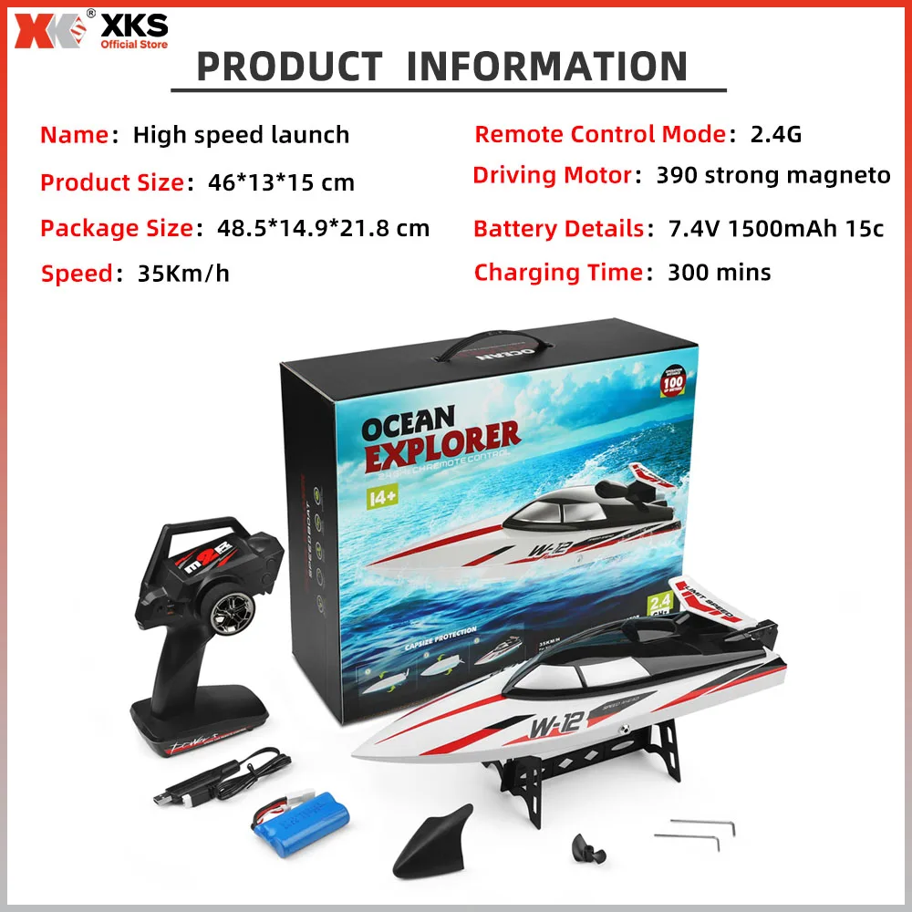 XKS Wltoys WL912 RC قارب 2.4 جيجا هرتز عالي السرعة 35 كم/ساعة مقاوم للماء لحمام السباحة والبحيرة ألعاب مائية للأطفال البالغين، عيد ميلاد مثالي/