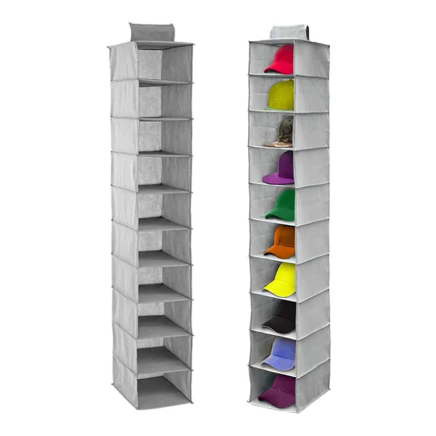 10 Block Hanging Hat Underwear Shoes Wardrobe Organizer Hanging Box Non-woven Storage Bag Ten-layer Storage Bag 1pc