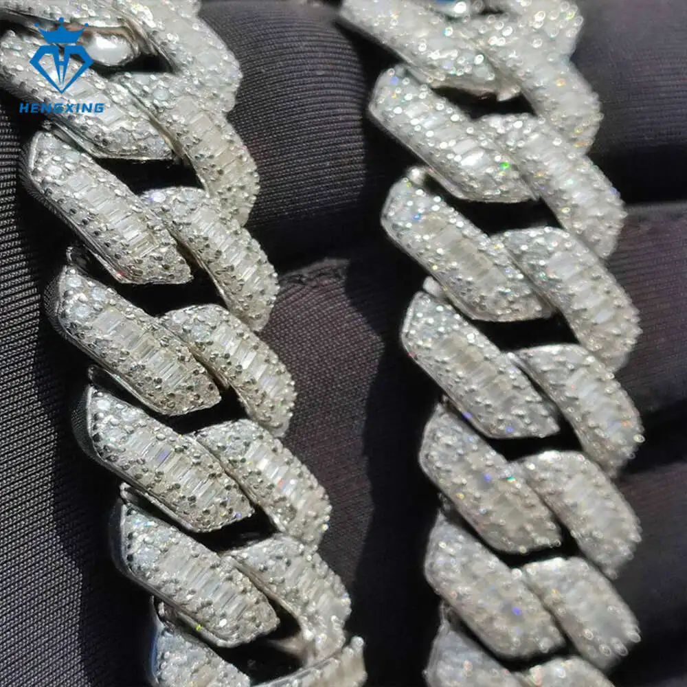 

Women Men Hip Hop S925 Silver d Vvs Moissanite Diamond Iced Out Cuban Link Chain 18mm Cuban Necklace