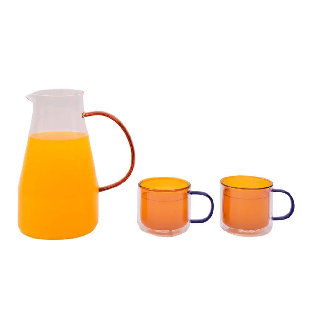 Glass Juice Jar Kit with Handle and 2 Glass Mugs-Oikos