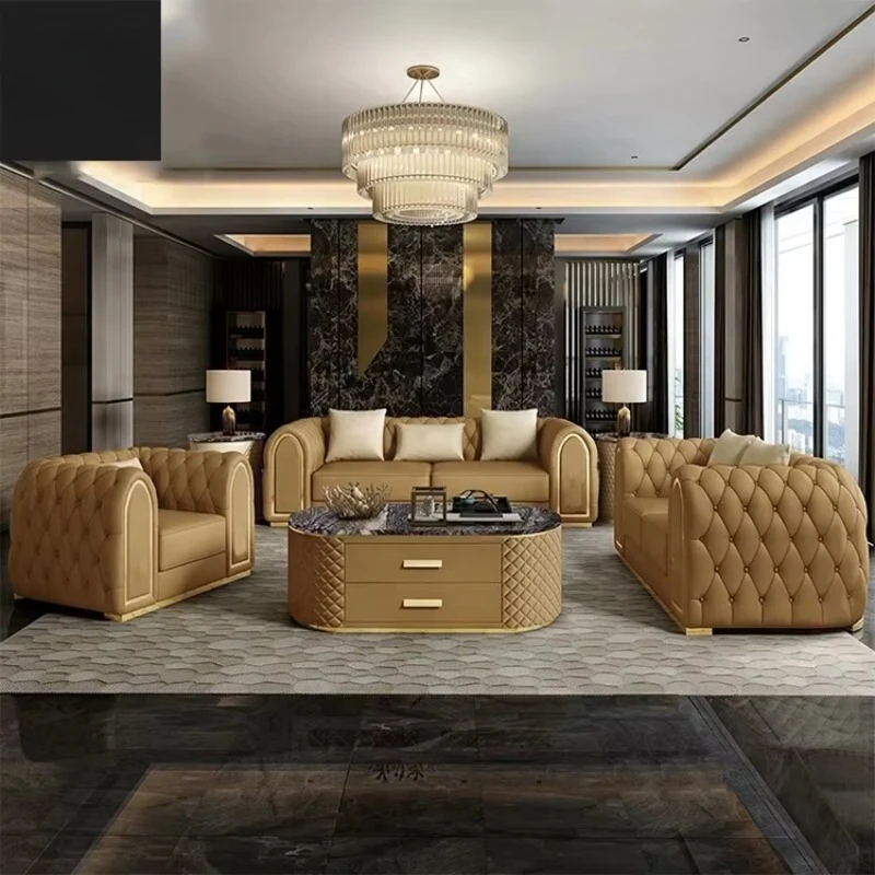 Vintage style leather sofa button back sofa