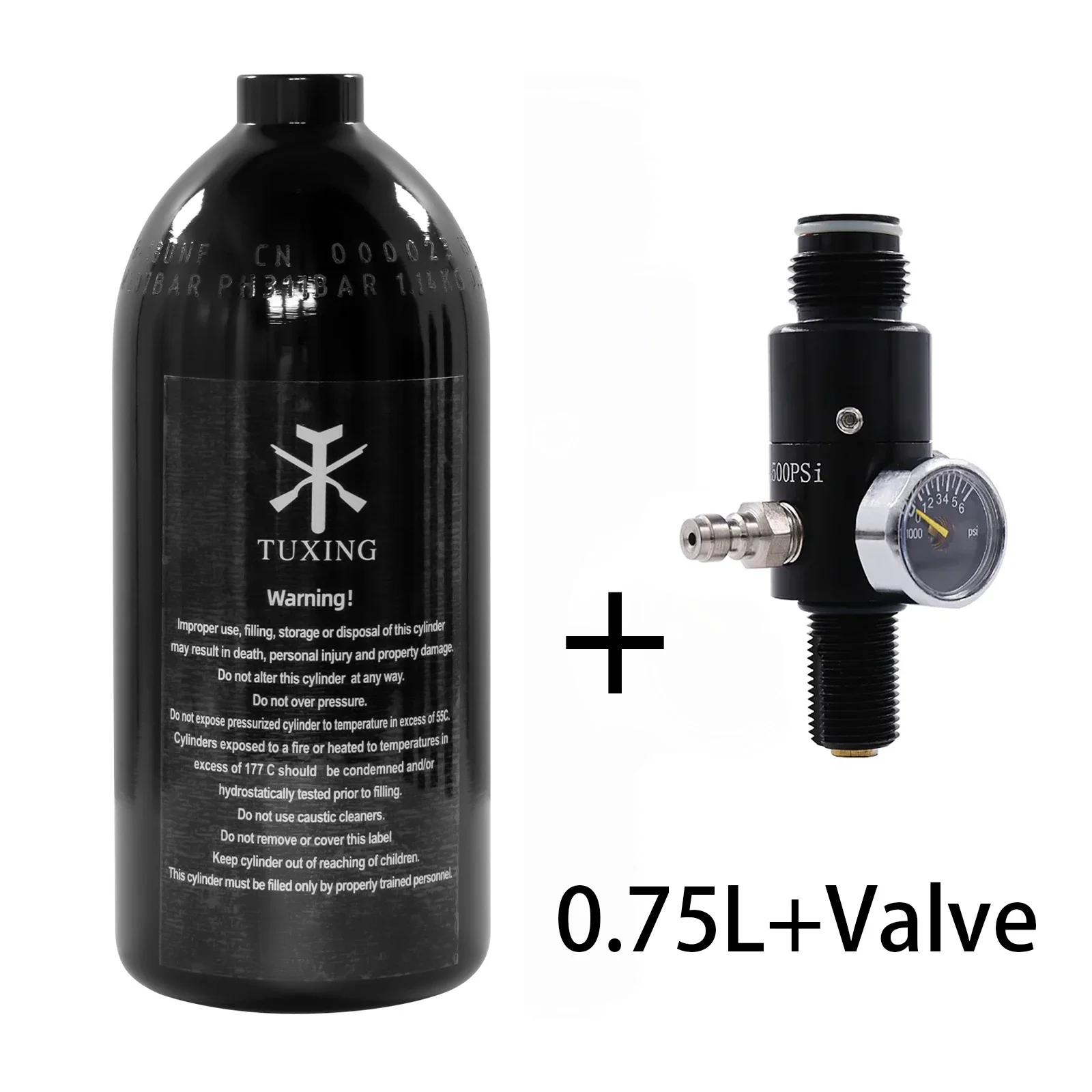 TUXING 0.75L 750cc Aluminum Cylinder with Regulating Valve 3000psi High Pressure Air Tank Oxygen CO2 Bottle Filling 5/8