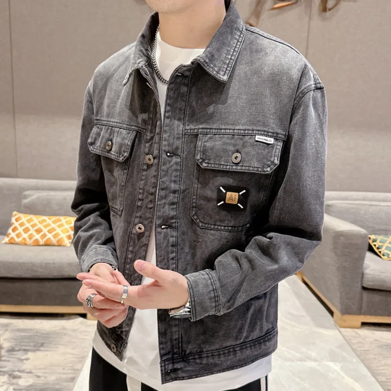 Streetwear Brand Ripped Denim Punk Jacket Men Luxury Slim Fit  Autumn Dark Blue 2023 Fall Men Jeans Jacket Denim Designer