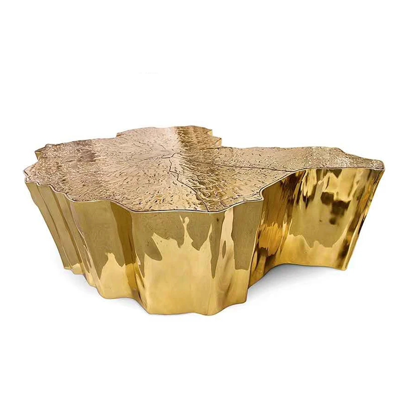 MANBAS Luxury Gold Stainless Steel Coffee Table Modern Designer Living Room Furniture Unique Stainless Steel Corner Table
