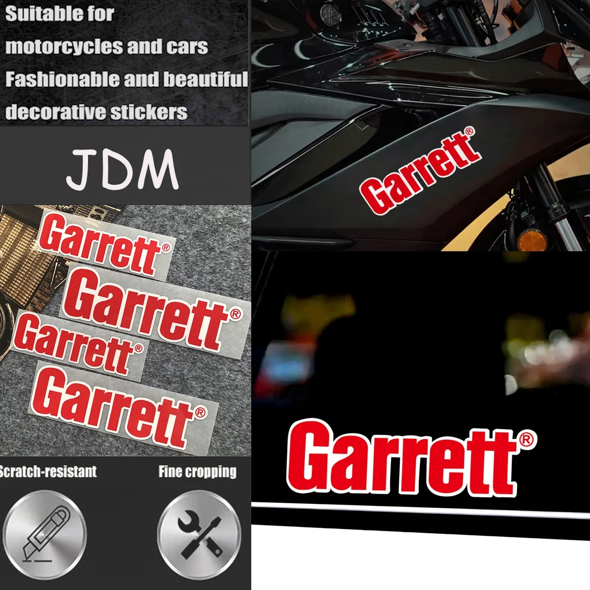 JDM Garrett Turbo Reflective Stickers Motorcycle Car accessories Body Window Windshield Glass Fuel Tank Helmet door Decals