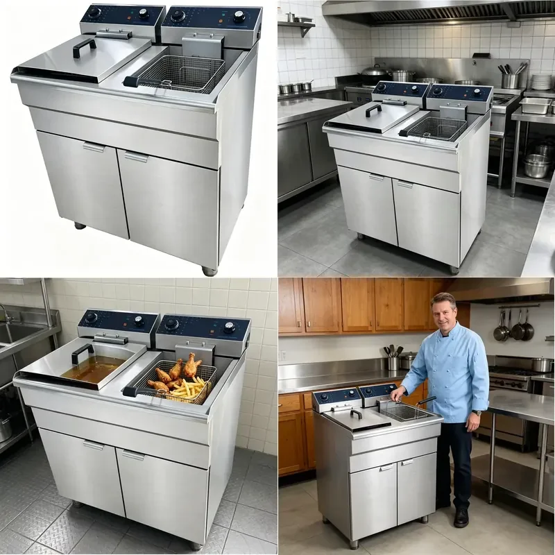 18.9L Double Tank Stainless Steel Commercial Electric Deep Fryer for Chicken Chips Fast Food Restaurants Snack Bars
