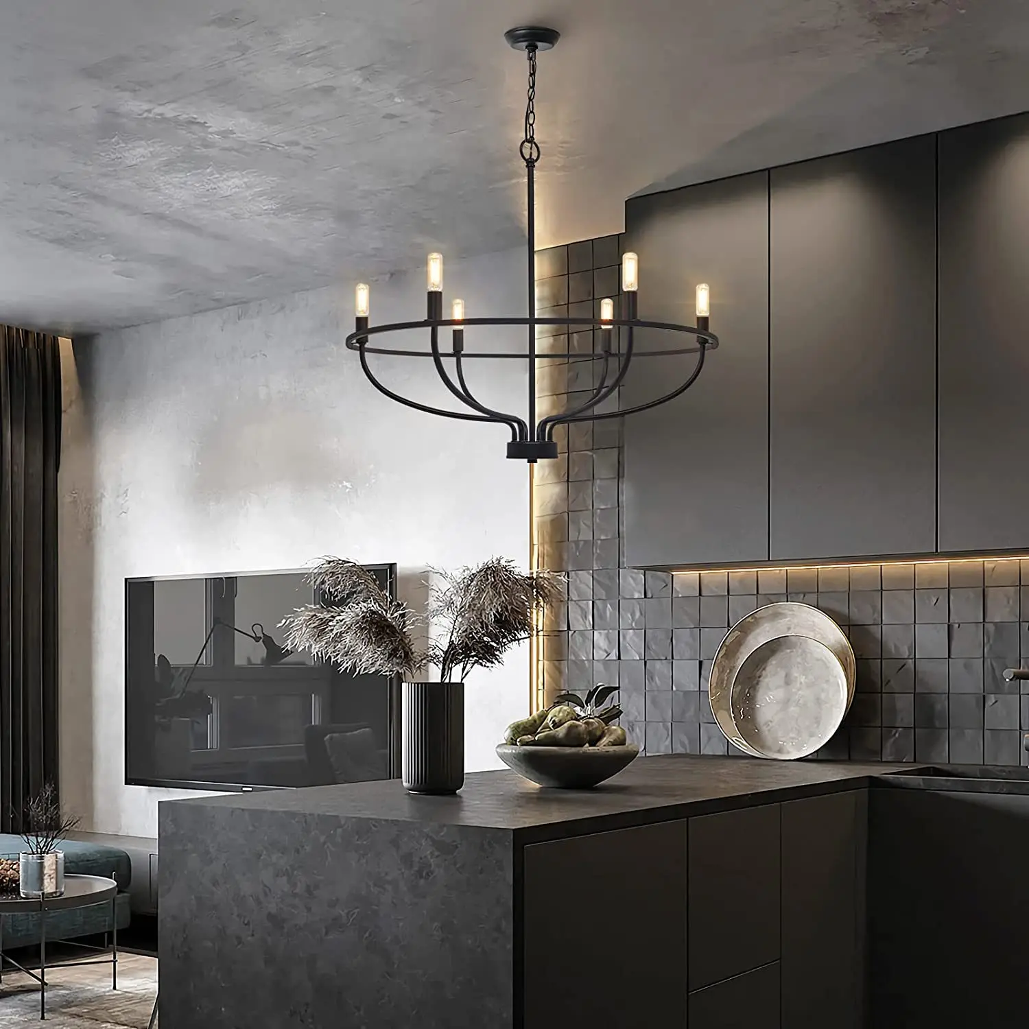 American Light Luxury Round Candle Iron Vintage Ceiling Chandelier Farmhouse Homestay Living Dining Room Bedroom Pendant Lamp