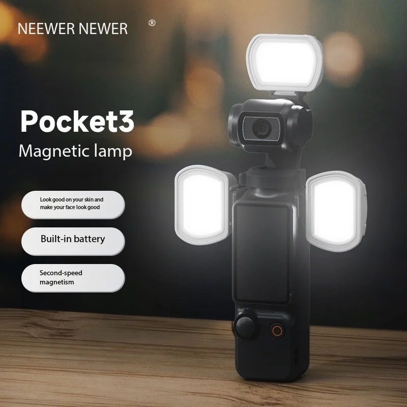 NEEWER M21 Магнитный заполняющий светильник для видеосъемки 2800k-6500k для камеры DJI Pocket 3, встроенный аккумулятор 200 мАч, 2 Вт, зарядка через USB Type-C