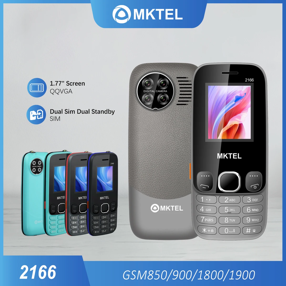 MKTEL 2166 2G Phone 1.77 Inch Dual SIM Dual Standby 1800mAh Battery Bluetooth FM Radio TorchMP3 Unlocked Basic Mobile Phone