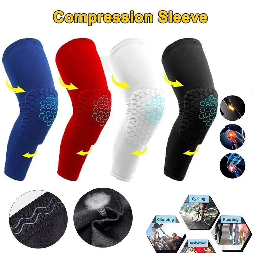 1Pair Honeycomb Knee Pads Long Leg Compression Sleeves Brace Protection Men Women Cycling Basketball Football Volleyball Tennis