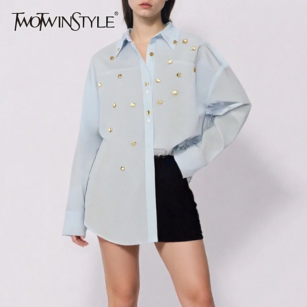

TWOTWINSTYLE, однотонная базовая рубашка на пуговицах, женская офисная женская шикарная рубашка с лацканами и длинными рукавами, осенний стиль, модная новинка