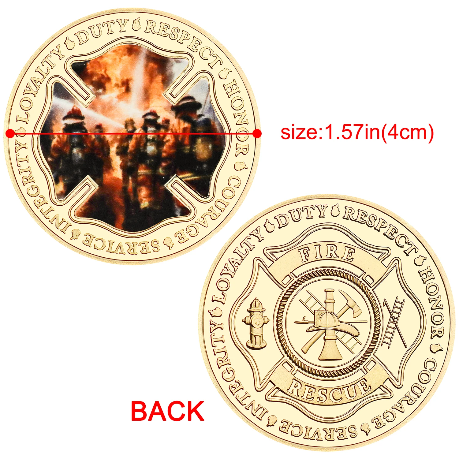 5pcs Firefighter Commemorative Coin Set Fireman Hero Gold Plated Challenge Coin Respect & Honor Firefighter Collectible