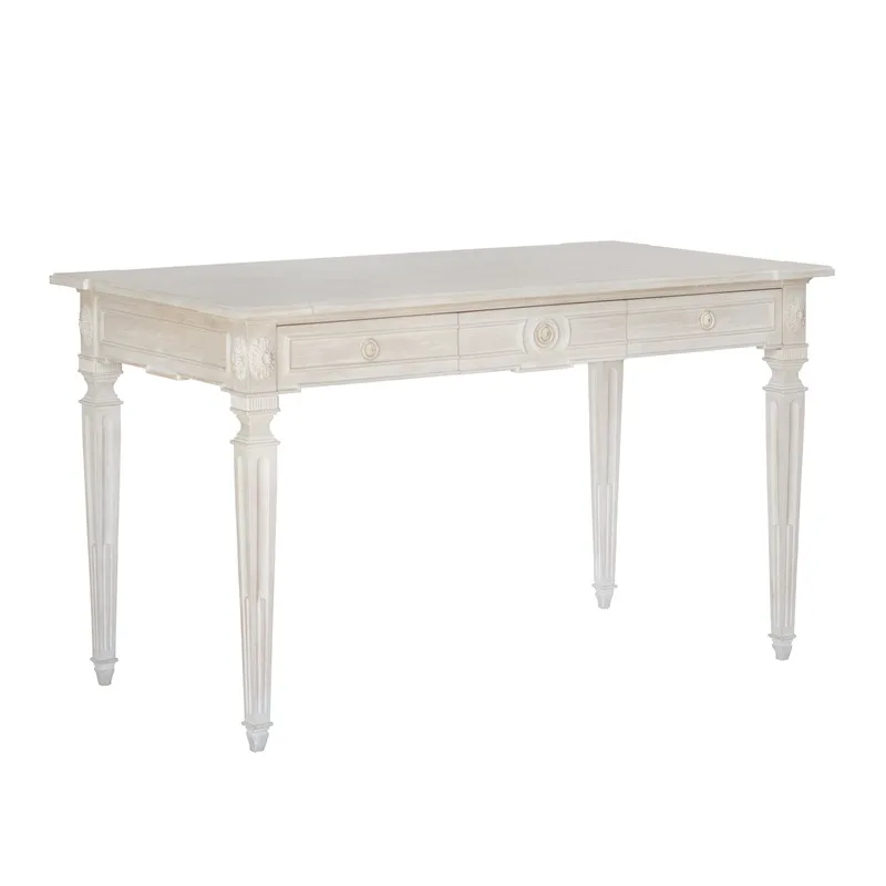 Solid wood simple desk retro old long table European white carved study writing table and chair combination furniture