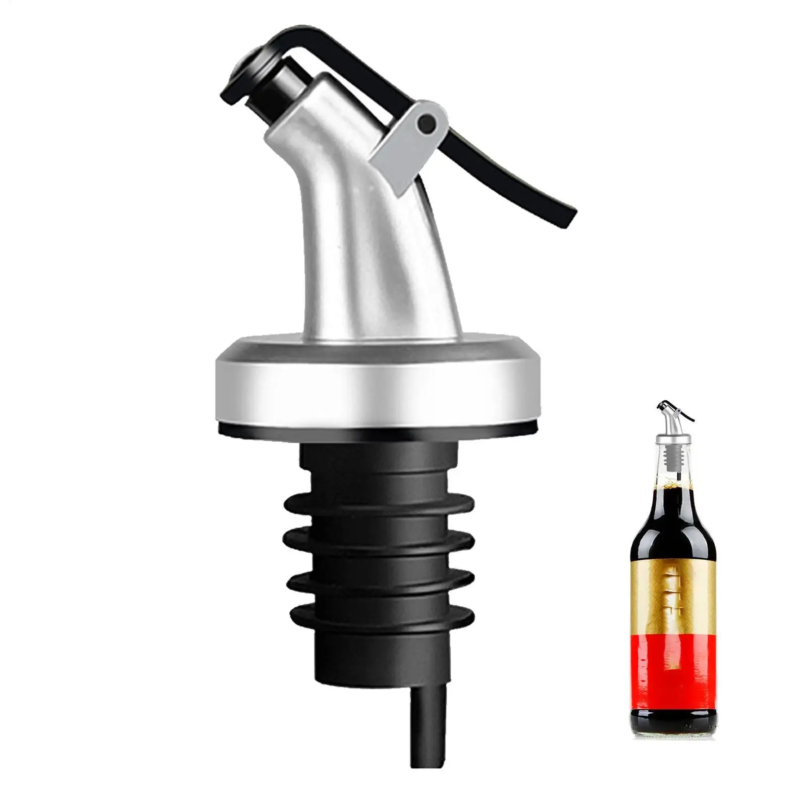 Tapón Vertedor de Aceite de Oliva y Vino de 8.5x2cm, Antiderrames, con Tapa Antipolvo, Universal, para Bar y Bodega