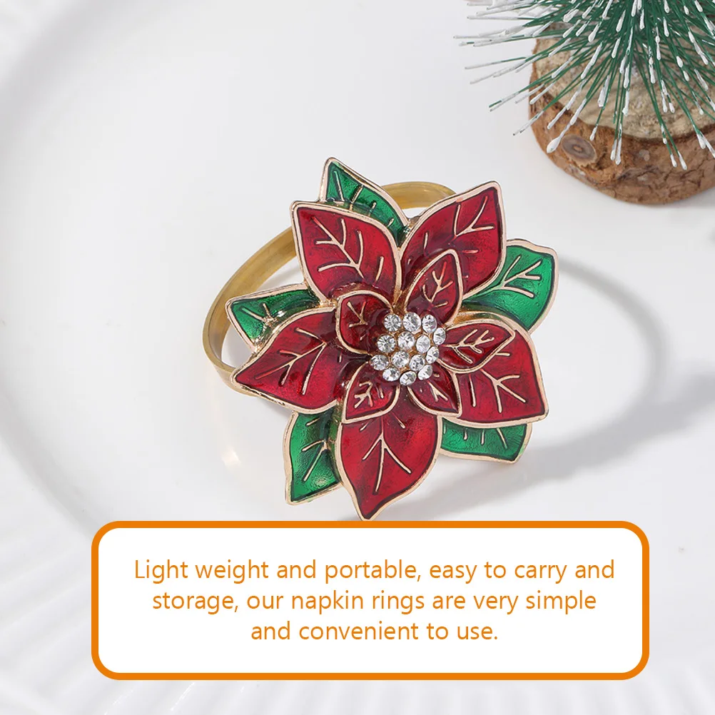 

10pcs Christmas Napkin Rings Santa Claus Flower Design Metal Table Decor For Party Wedding Holiday Home Restaurant Use