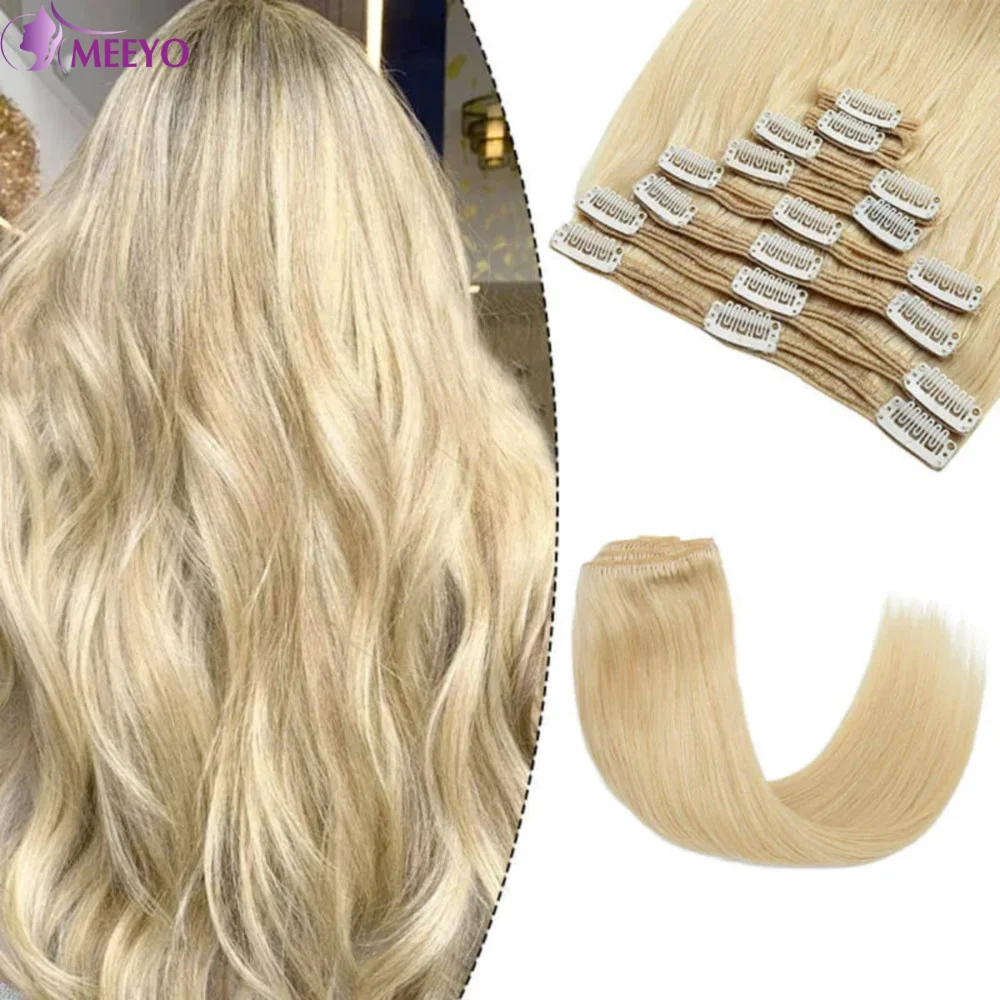 

8Pcs/Sets Clip In Hair Extensions Human Hair #613 Blonde Color Brazilian Remy Straight Hair Full Head Clip Ins 16-26 Inches 120G