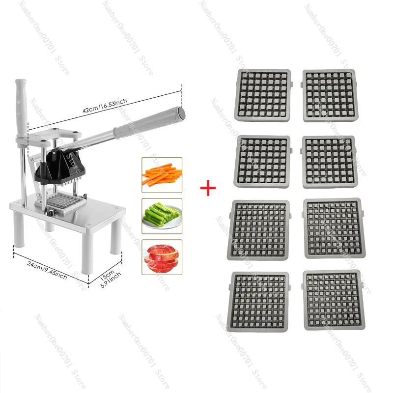 Press Down Potato Chipper, French Fry Cutter & Vegetable Slicer with Interchangeable Blades