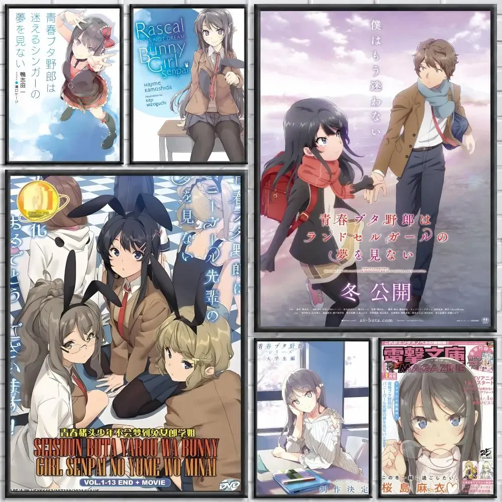 Anime Rascal Does Not Dream Of Bunny Girl Senpai Poster Poster Wall Sticker Waterproof Self Adhesive HD Art Bedroom Bar Decor
