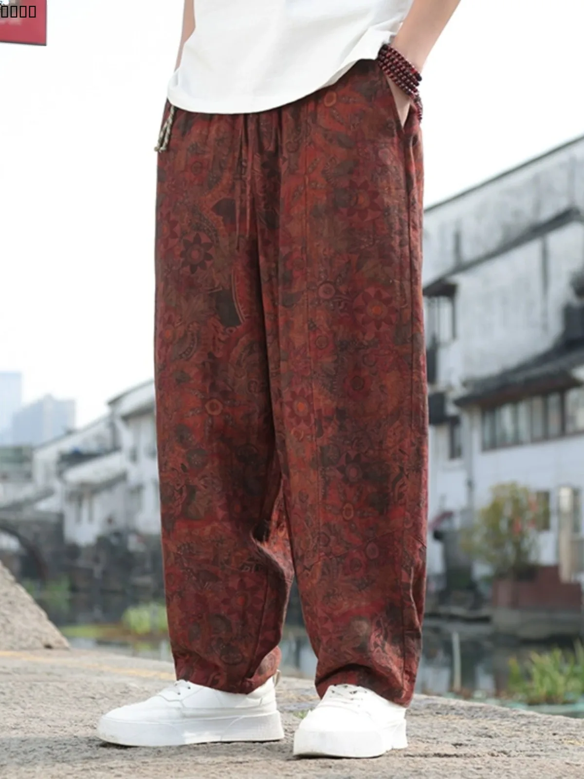 

Trendy Cotton Linen Men's Summer Harem Nine-Piece Casual Pants Versatile Loose Fit Elastic Waist Breathable Comfortable Long ...