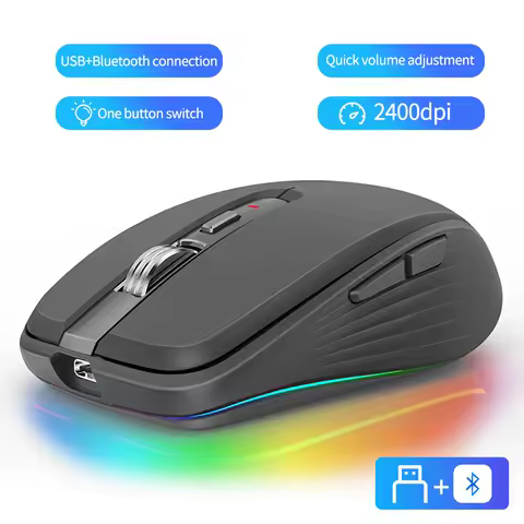 Dual Mode Rechargeable 2.4G Wireless Bluetooth USB Mouse RGB Mute Mouse For Windows Mac IOS Android Laptop Tablet Phone PC