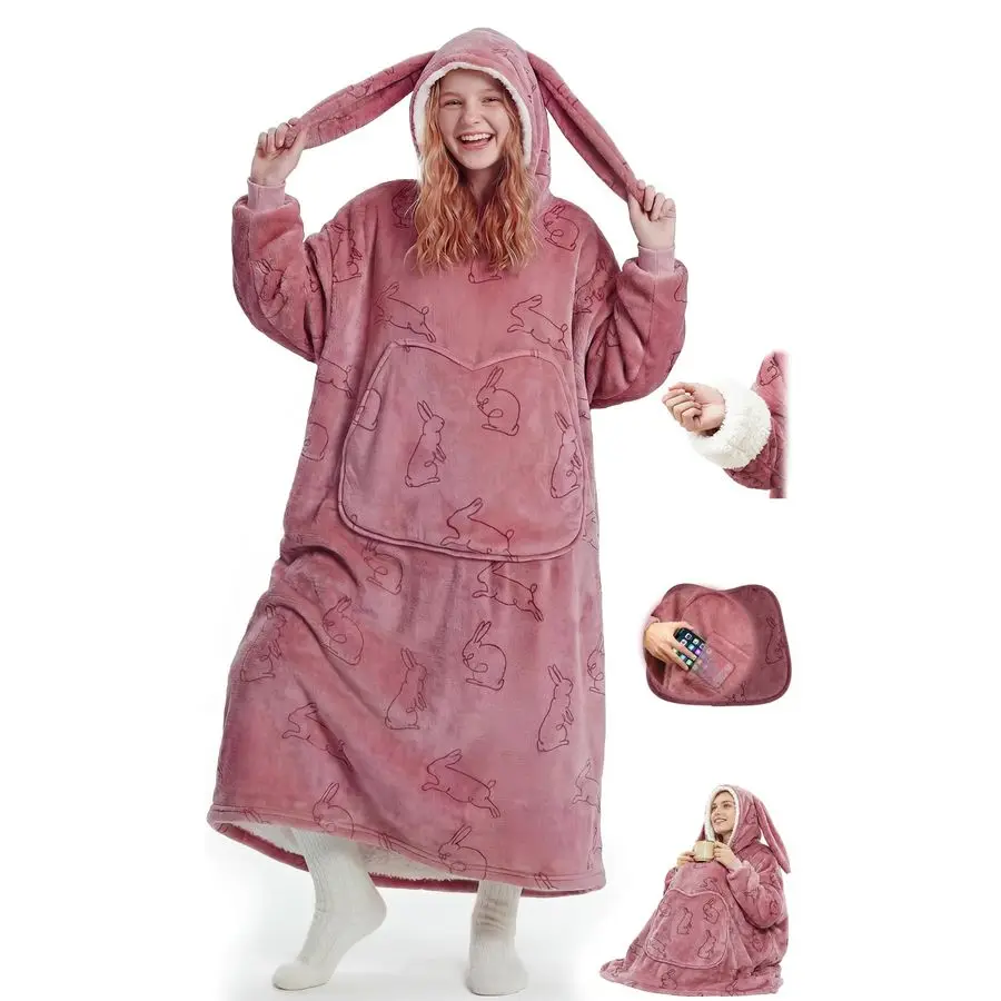 

Wearable Blanket Hoodie for Adults, Warm Sherpa amp Soft Flannel Long Sweatshirt with Giant Pocket, Cozy Gifts for Women