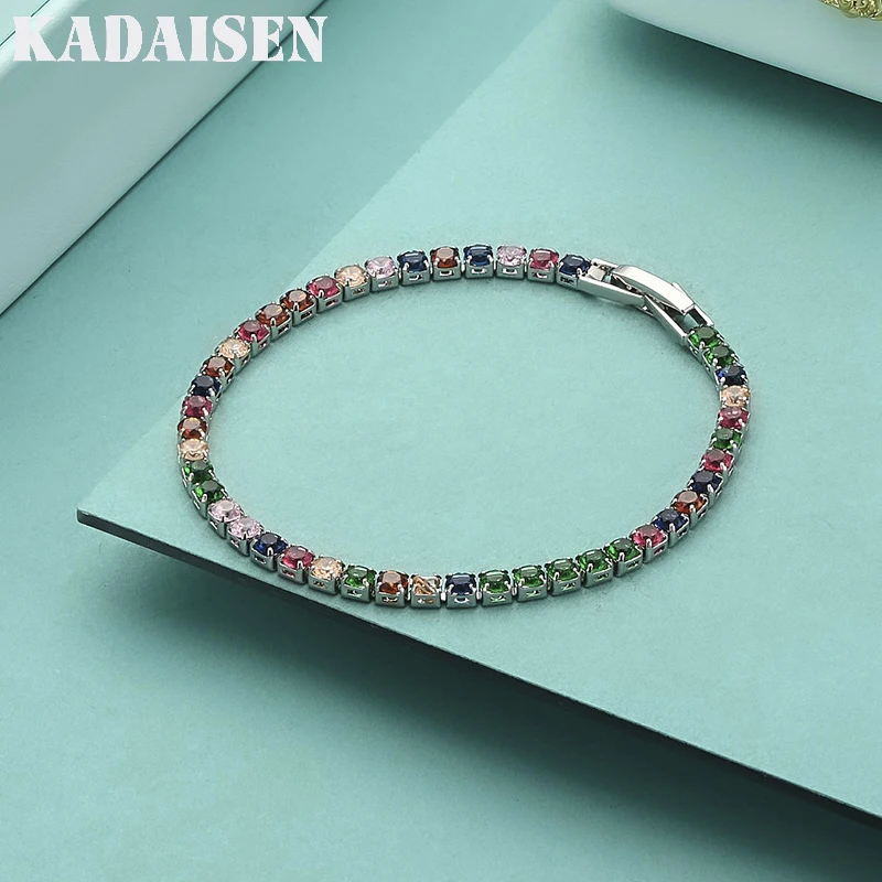 Cute Charms 925 Sterling Silver Bracelet Zirconia Tennis Women Fashion Simple Engagement Wedding Charm Jewelry 4mm Width