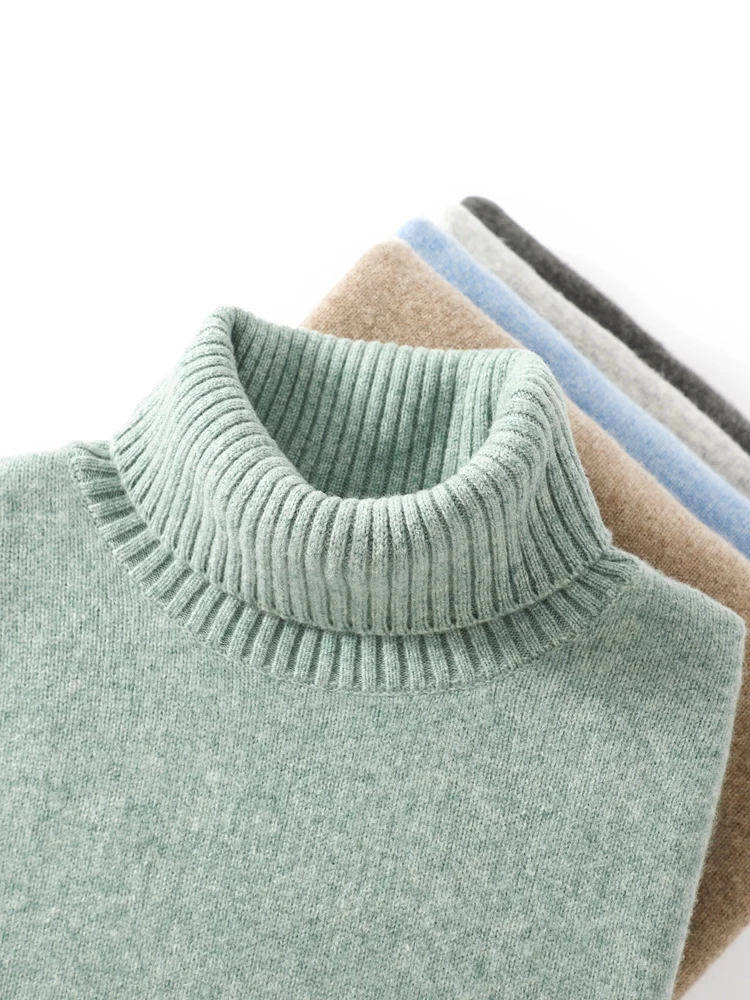 

100% Merino Wool Autumn Winter Men Turtleneck Pullover Long Sleeve Basic Cashmere Sweater Knitwear Smart Casual Wool Clothing