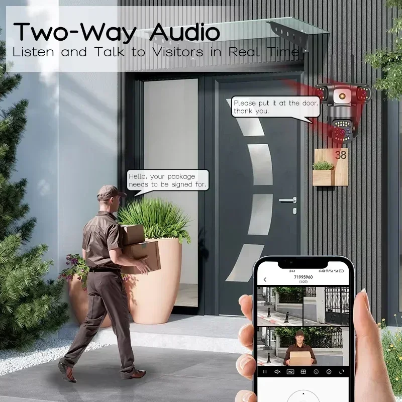 AIOOK Wireless Camera HD 15MP WIFI Camera Three Lens V380 PRO CCTV Outdoor Waterproof Night Vision PTZ Camera Two-Way Intercom