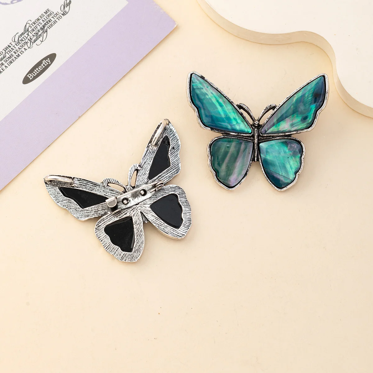 45x40mm Butterfly Shape Brooch Pendant Natural Abalone Shell Stainless Steel Charms for Jewelry Making Supplies DIY Accessories