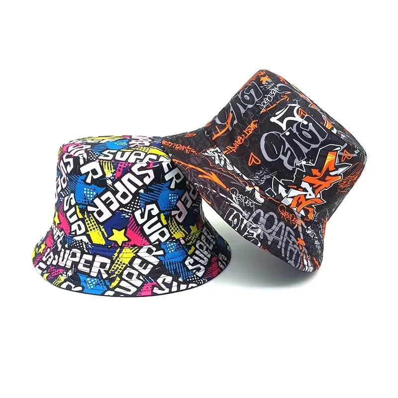 

Spring Cotton Letter Print Bucket Hat Fisherman Hat Outdoor Travel Sun Cap for Men and Women 225