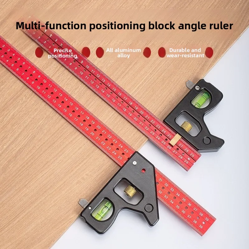 Heavy Duty Stainless Steel Combination Square 90° High Precision Woodworking Adjustable Angle Ruler Positioning Block