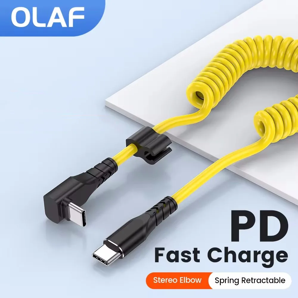 Olaf 60W Spring Type C Cable USB C Fast Charging Cable for Xiaomi Huawei Samsung PD Elbow USB C Type C Cable