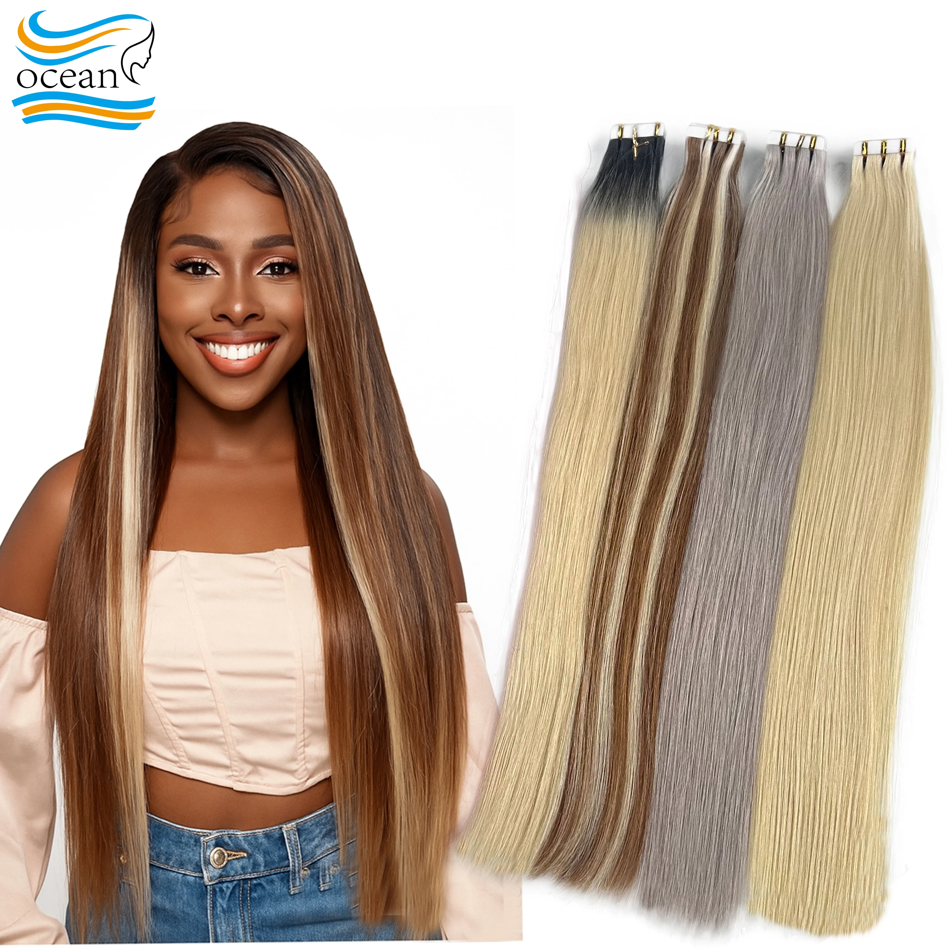 Лента Shinehair из 100% настоящих человеческих волос Remy, человеческие волосы, натуральные волосы, клейкий клей для утка кожи, прямые бесшовные волосы