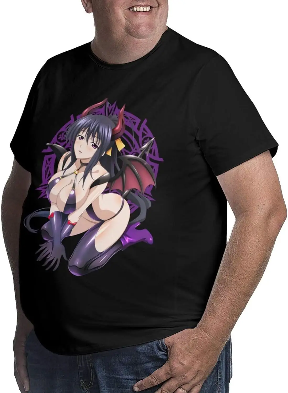 Manga Highschool DxD Akeno Shirt Cotton Crew Neck Cool Big Size Tops for Man Black