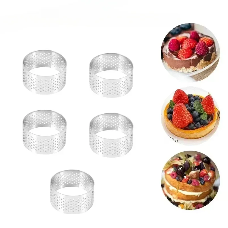 

4CM 304 Stainless Steel Tart Ring Tartlet Cake Mousse Cookies Pastry Circle Cutter Pie Ring Perforated Culinary Molds for Baking