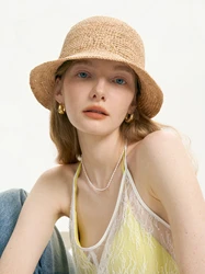 USPOP Summer High Quality Natural Raffia Straw Hat for Women Beach Hat Casual Simple Flat Top Short Brim Hand Hook Sun Hat