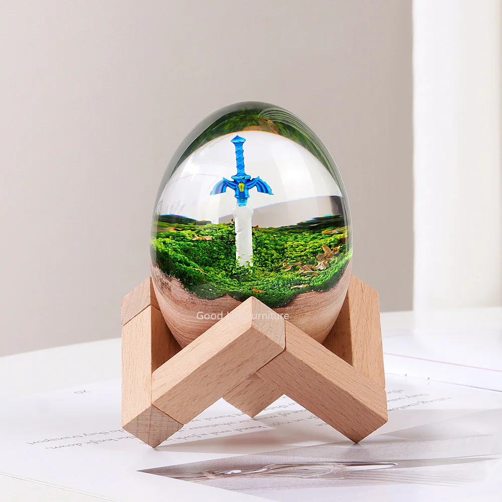 

Master Sword Egg Shape Transparent Epoxy Solid Wood Art Mini Decoration Home Decor Aesthetic Room Accessories Figurines