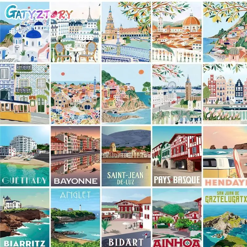 

GATYZTORY Paint By Number Scenery Kits Home Decoration Picture By Number Town House Drawing On Canvas HandPainted Art Gift