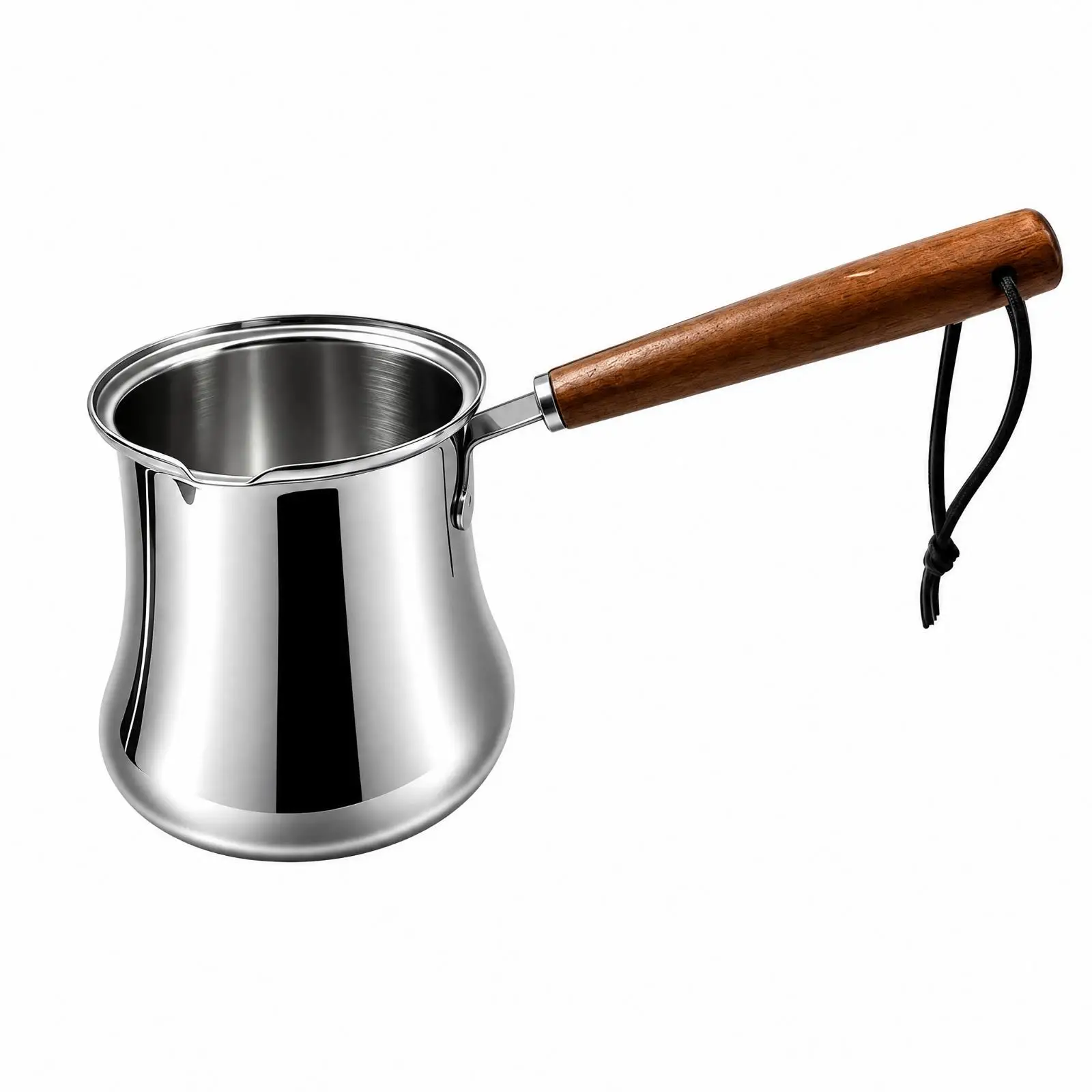 Stainless Steel Coffee and Milk Pot Heat-Insulating Stainless Steel Pot with Wooden Handle Rust-Resistant Stovetop Milk Warmer