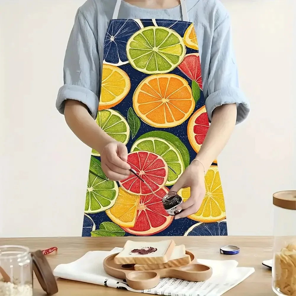 Colorful Citrus Fruit Apron - Vibrant Lemon Lime Orange Pattern Kitchen Apron for Cooking Baking