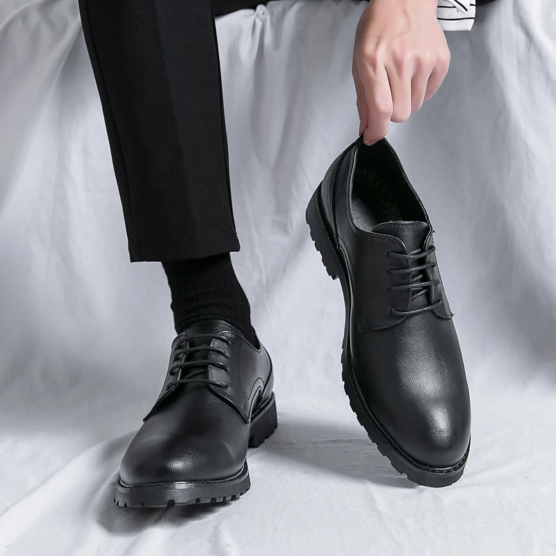 2024 Autumn Black Dress Men Leather Shoes Formal Casual safety Shoes Men Driving Work Derby Shoes Work Business Casual Sneakers