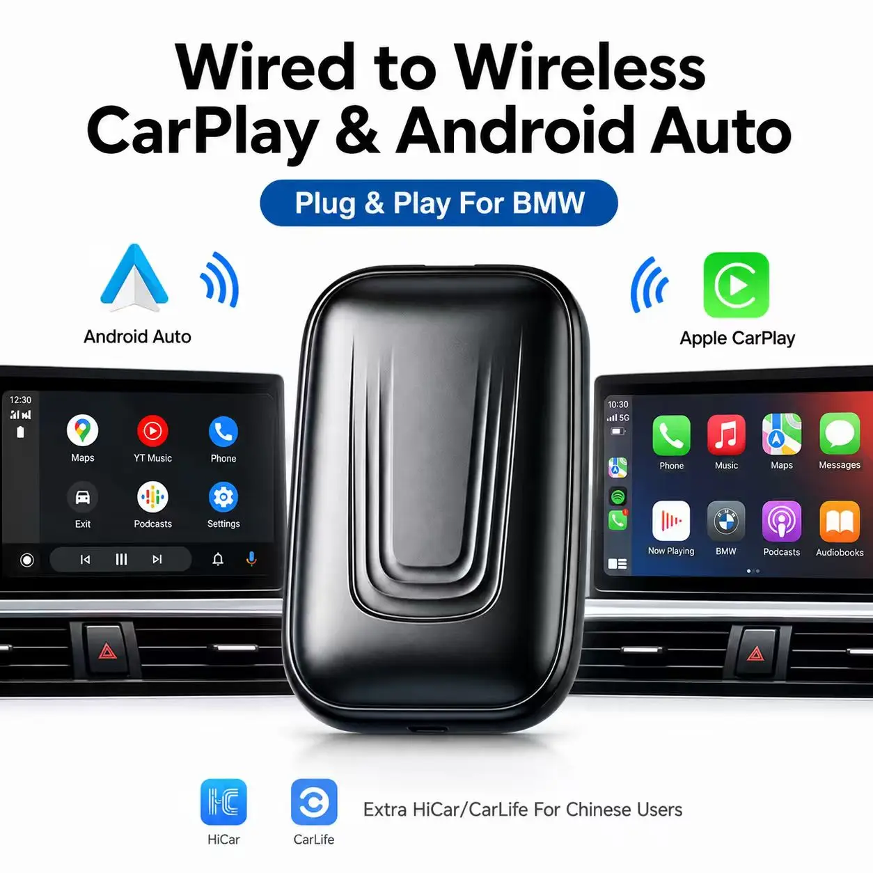 CarRocket 4 IN 1 Wireless Android Auto Hicar Carlife Adapter For BMW Convert Wireless CarPlay to Wireless Android Auto Dongle