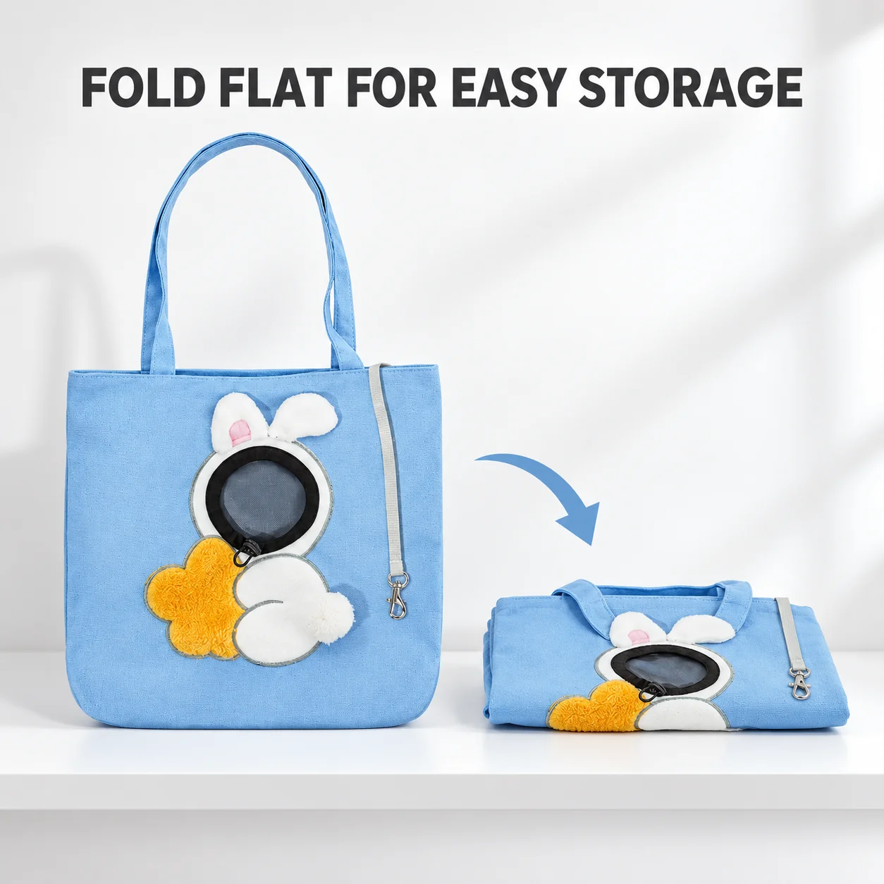 Pet Carrier Tote Bag for Cats Small Dogs, Cute Plush Head-Out Shoulder Bag with Safety Leash, Foldable Travel Handbag
